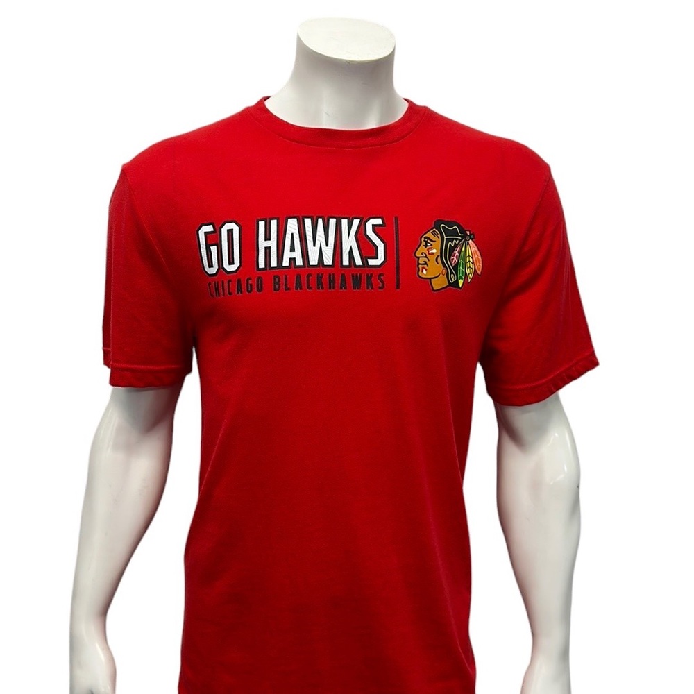 Chicago Blackhawks NHL "Go Hawks" Red White Black Adult Graphic T-Shirt Size LG